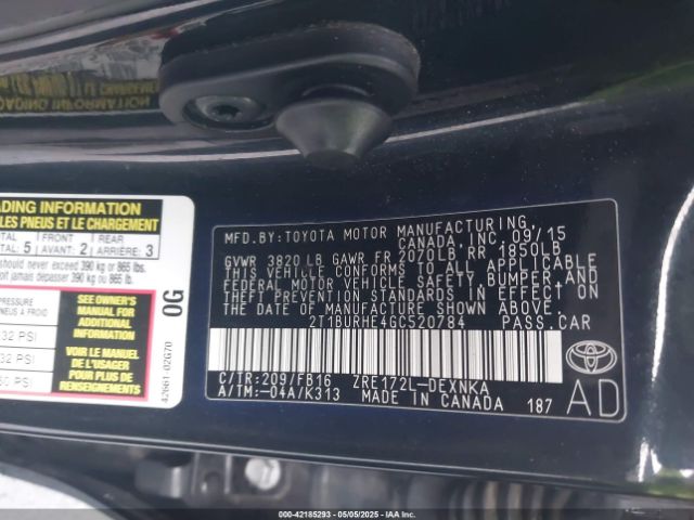 2T1BURHE4GC520784 Toyota COROLLA LE
