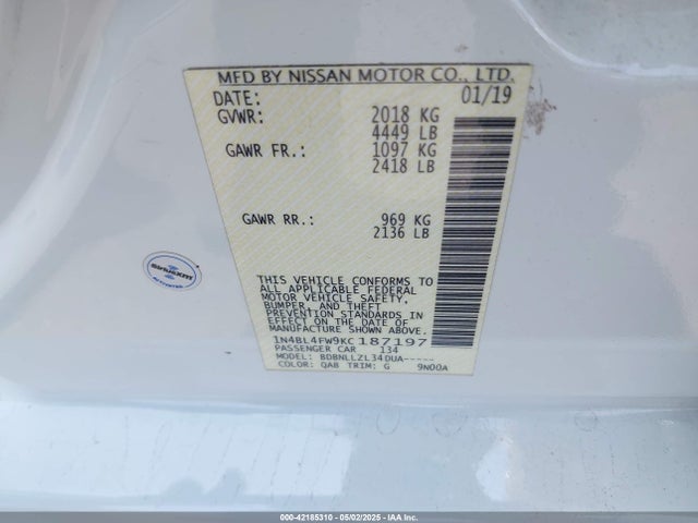 1N4BL4FW9KC187197 Nissan Altima 2.5 Platinum