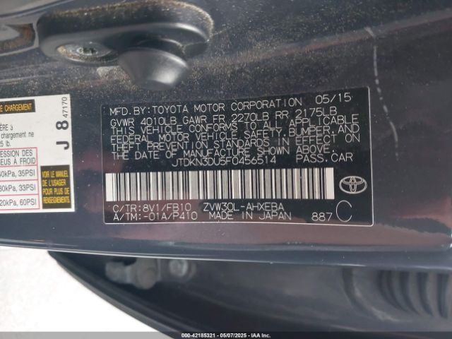 JTDKN3DU5F0456514 Toyota Prius Two