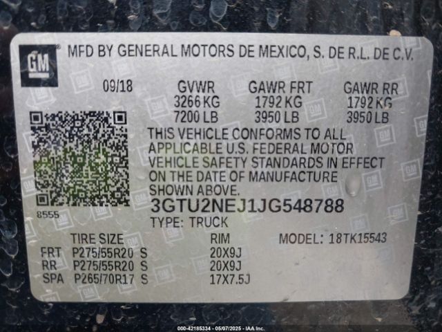 3GTU2NEJ1JG548788 GMC Sierra 1500 Slt