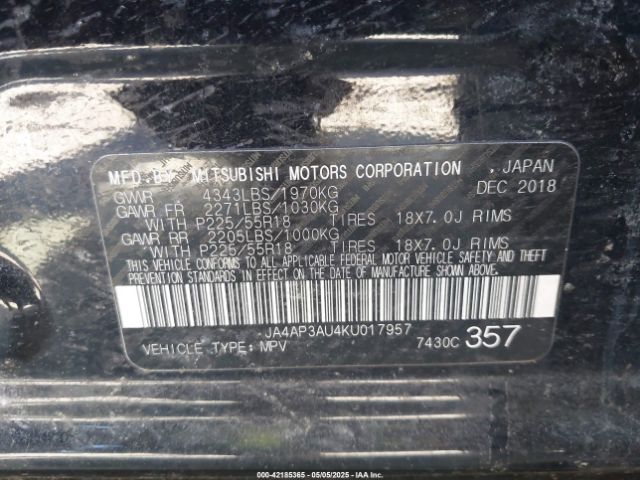 JA4AP3AU4KU017957 Mitsubishi Outlander Sport 2.0 Es/2.0 Le/2.0 Sp