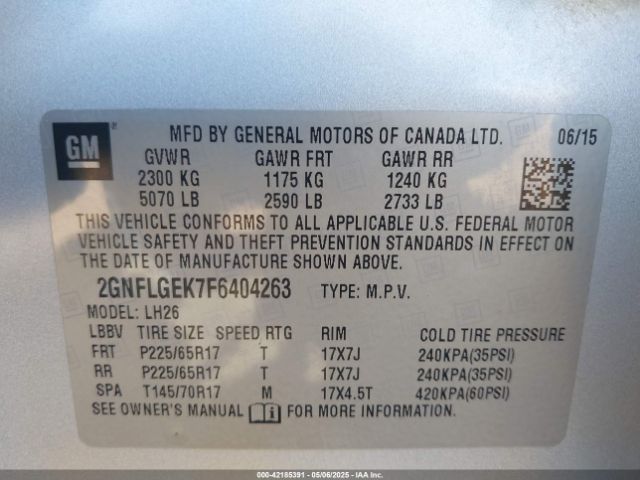 2GNFLGEK7F6404263 Chevrolet Equinox 2lt