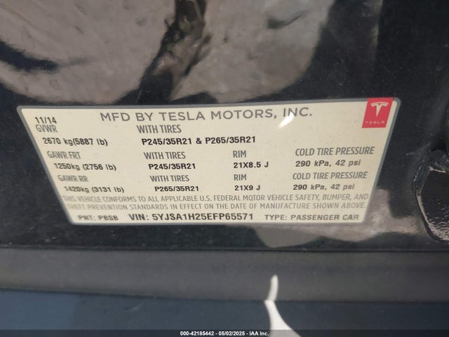 2014 TESLA MODEL S 5YJSA1H25EFP65571 Photo 8