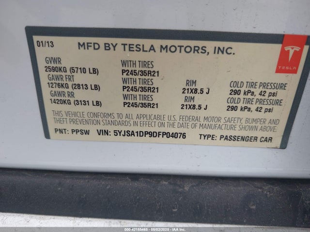 2013 TESLA MODEL S 5YJSA1DP9DFP04076 Photo 8