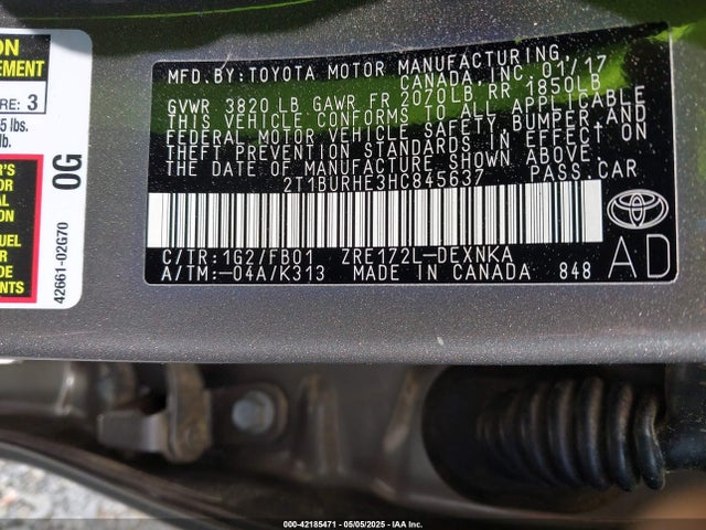 Toyota COROLLA LE 2017 2T1BURHE3HC845637 Image 9