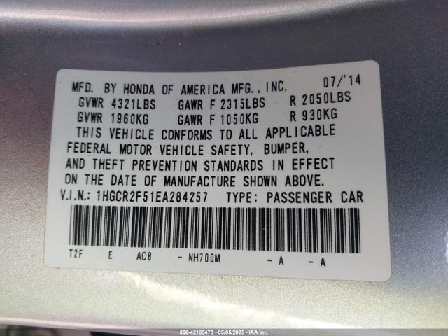 1HGCR2F51EA284257 Honda Accord Sport