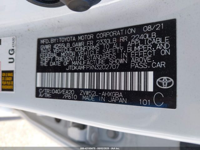 JTDKAMFPXN3202707 Toyota 2zr-fxe, 1nm+1sm