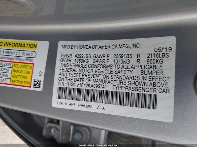 1HGCV1F42KA095741 Honda l15be
