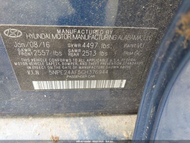 5NPE24AF5GH376944 Hyundai SONATA SE