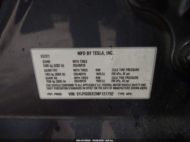 2021 TESLA MODEL Y 5YJYGDEE2MF121792 Photo 8