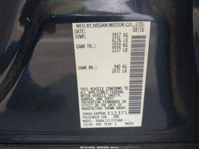 1N4AL3AP0HC112371 Nissan Altima 2.5/2.5 S/2.5 Sl/2.5 Sr/2.5 Sv