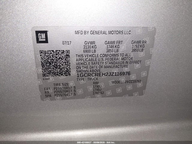 1GCRCREH2JZ116976 Chevrolet lv3 - gen 5, sidi, vvt: variable valve timing, e85 max, alum