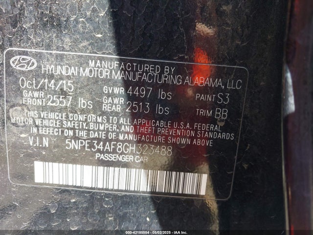 5NPE34AF8GH323488 Hyundai Sonata Limited