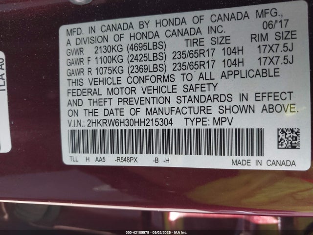 2HKRW6H30HH215304 Honda CR-V LX