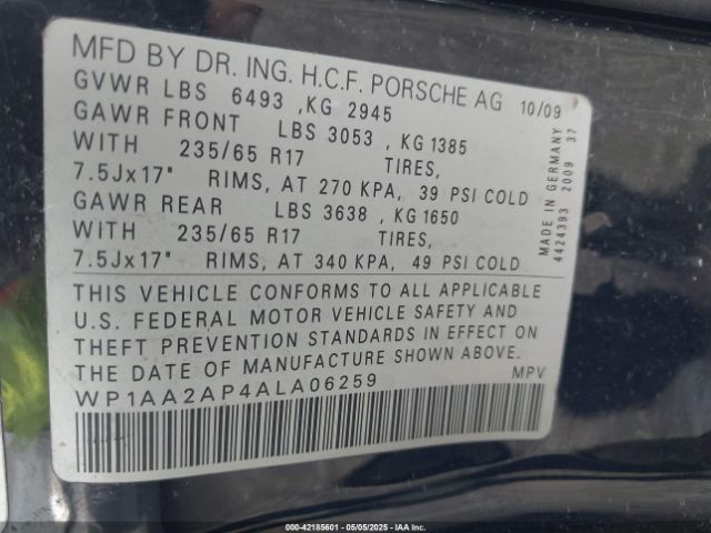 2010 PORSCHE CAYENNE WP1AA2AP4ALA06259 Photo 8