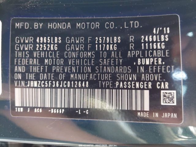 2018 HONDA CLARITY PLUG-IN HYBRID JHMZC5F36JC012648 Photo 8