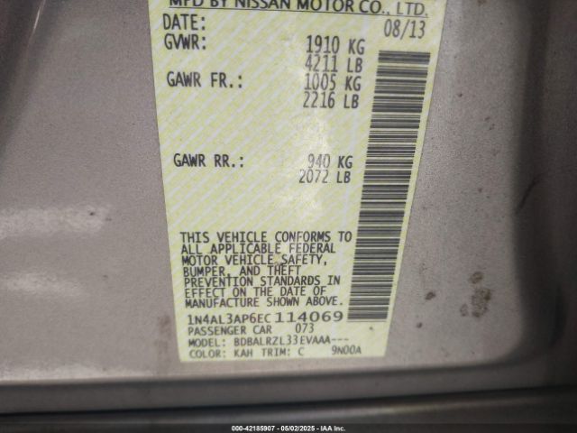 1N4AL3AP6EC114069 Nissan Altima 2.5 S