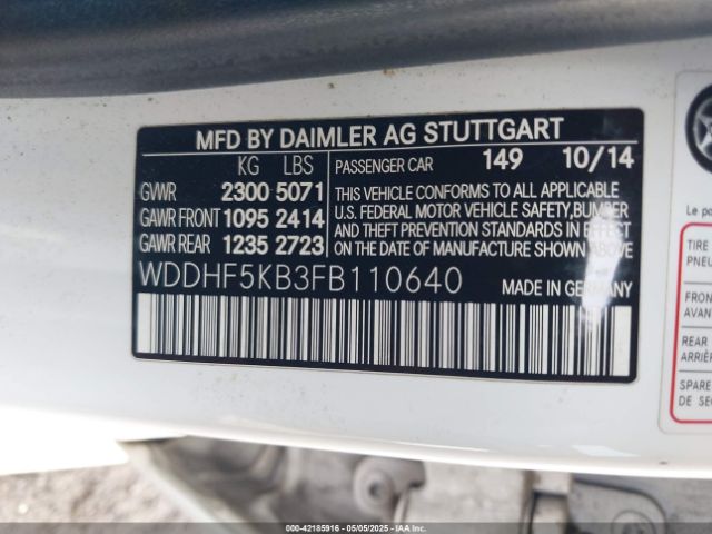 WDDHF5KB3FB110640 Mercedes-Benz E 350