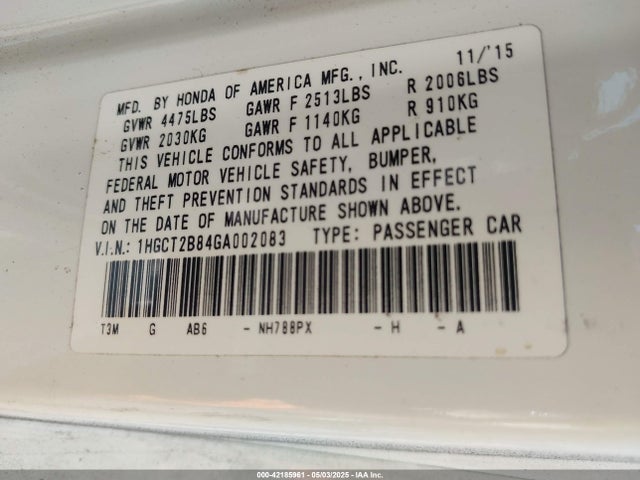 1HGCT2B84GA002083 Honda Accord Ex-l V-6