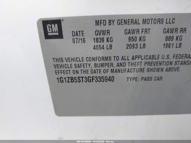1G1ZB5ST3GF335940 Chevrolet MALIBU LS