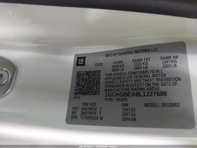 1GCHSBEA8L1227686 Chevrolet Colorado 2wd  Long Box Wt