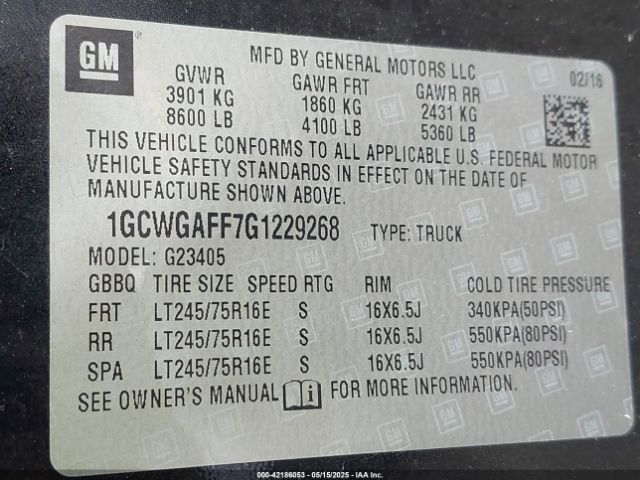 1GCWGAFF7G1229268 Chevrolet Express 2500 Work Van