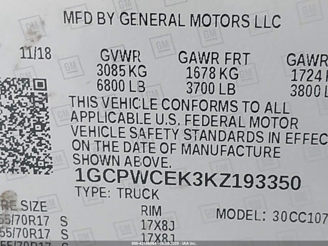 1GCPWCEK3KZ193350 Chevrolet Silverado 1500 Lt