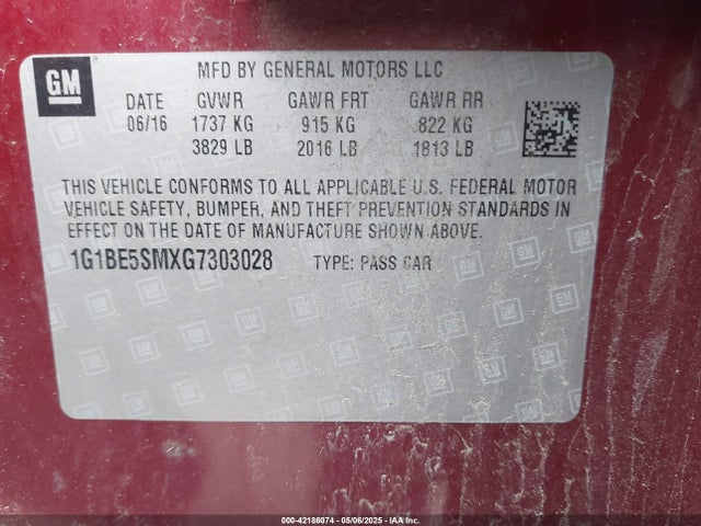 1G1BE5SMXG7303028 Chevrolet Cruze Lt Auto