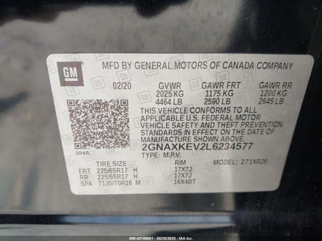 2GNAXKEV2L6234577 Chevrolet Equinox Fwd Lt 1.5l Turbo