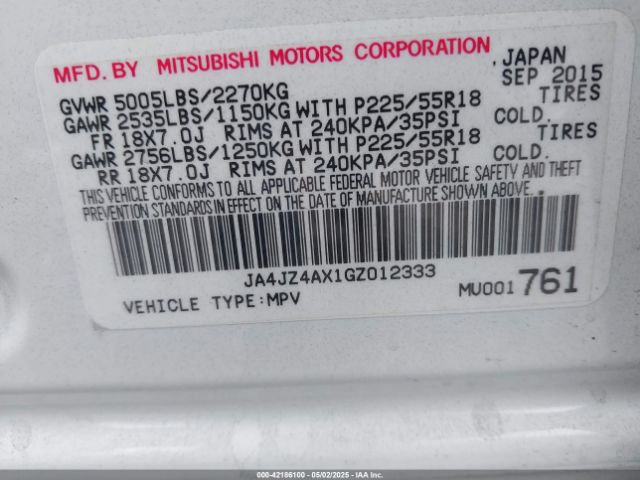 JA4JZ4AX1GZ012333 Mitsubishi OUTLANDER GT