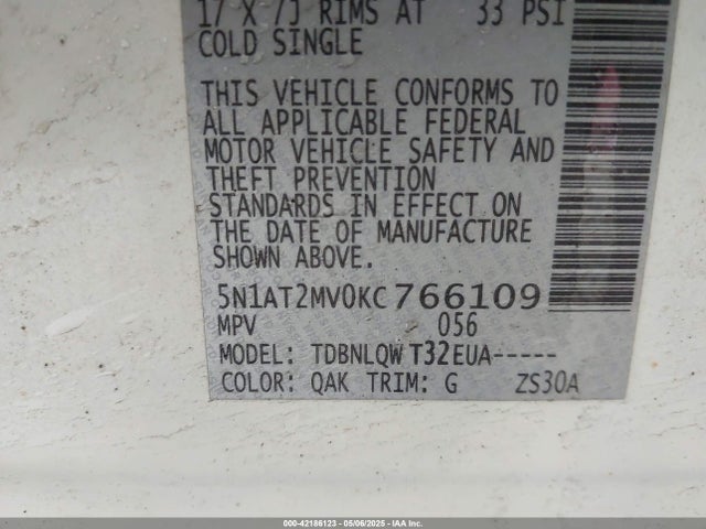 5N1AT2MV0KC766109 Nissan ROGUE SV