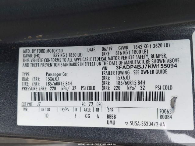 3FADP4BJ7KM155094 Ford FIESTA SE