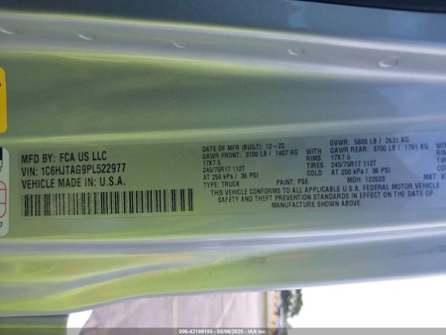 1C6HJTAG9PL522977 Jeep Gladiator Sport S