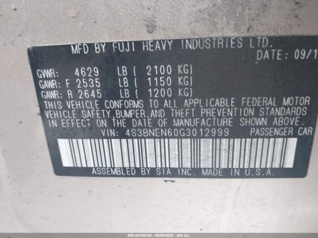 4S3BNEN60G3012999 Subaru Legacy 3.6r Limited