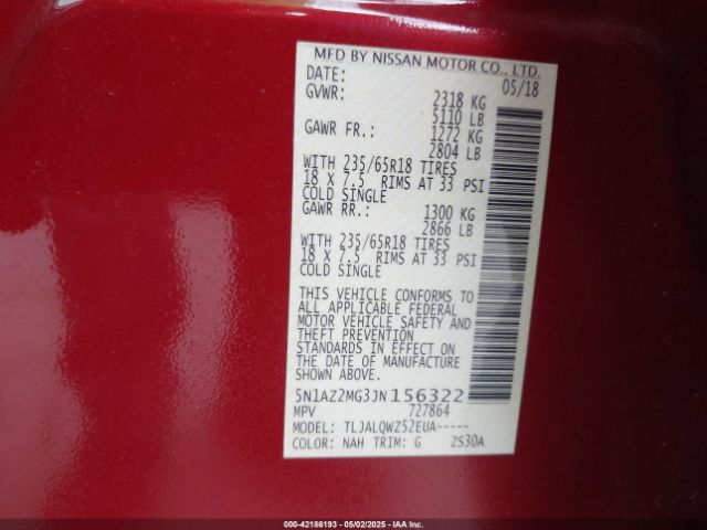 2018 NISSAN MURANO 5N1AZ2MG3JN156322 Photo 8