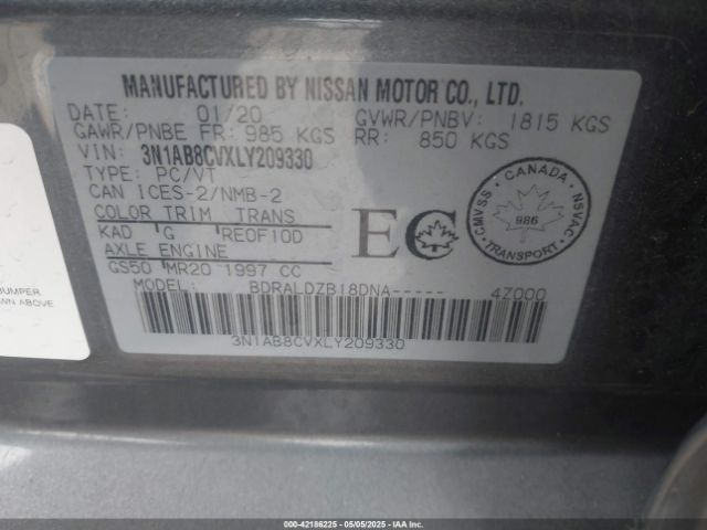 3N1AB8CVXLY209330 Nissan Sentra Sv Xtronic Cvt