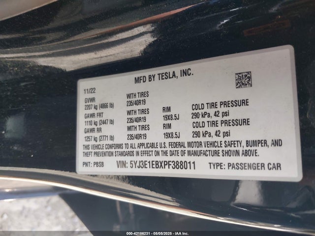 2023 TESLA MODEL 3 5YJ3E1EBXPF388011 Photo 8
