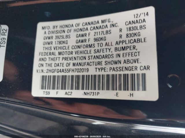 2HGFG4A55FH702019 Honda CIVIC SI
