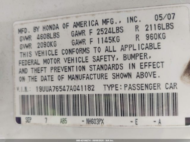 2007 ACURA TL 19UUA76547A041182 Photo 8