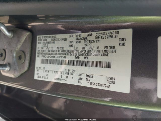 1FMCU0G98EUB23109 Ford ESCAPE SE