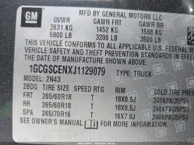 1GCGSCENXJ1129079 Chevrolet Colorado Lt