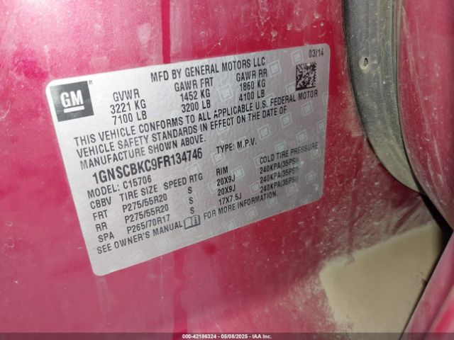 1GNSCBKC9FR134746 Chevrolet Tahoe Lt