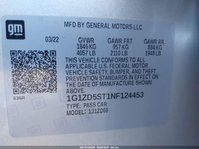 1G1ZD5ST1NF124453 Chevrolet Malibu Fwd Lt