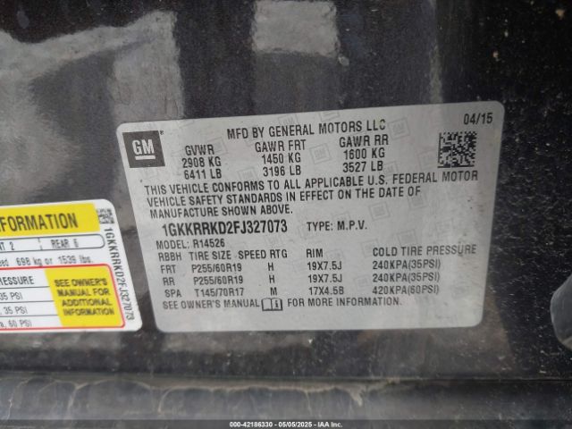 1GKKRRKD2FJ327073 GMC Acadia Slt-1
