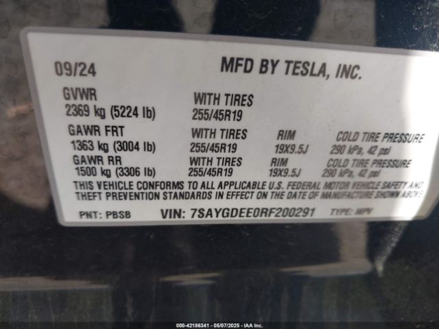 7SAYGDEE0RF200291 Tesla Model Y