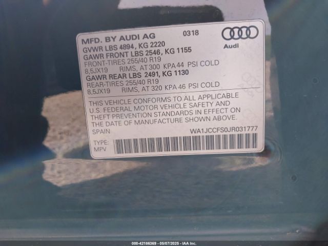 WA1JCCFS0JR031777 Audi Q3 2.0t Premium/2.0t Sport Premium