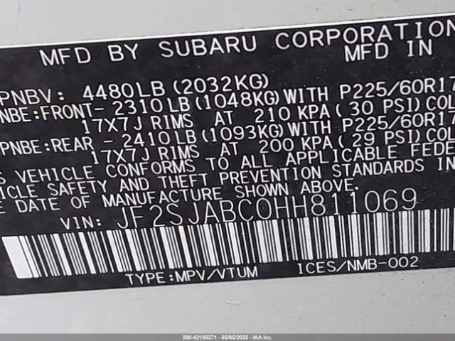 JF2SJABC0HH811069 Subaru Forester 2.5i