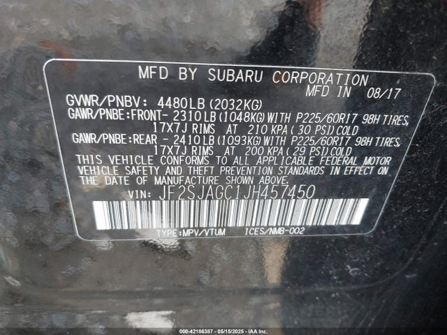 JF2SJAGC1JH457450 Subaru Forester 2.5i Premium