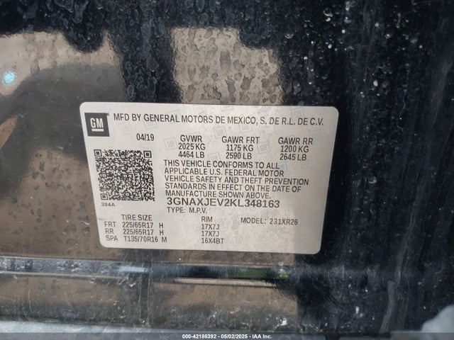 Chevrolet EQUINOX LT 2019 3GNAXJEV2KL348163 Image 9
