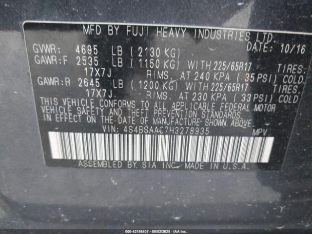 4S4BSAAC7H3278935 Subaru Outback 2.5i